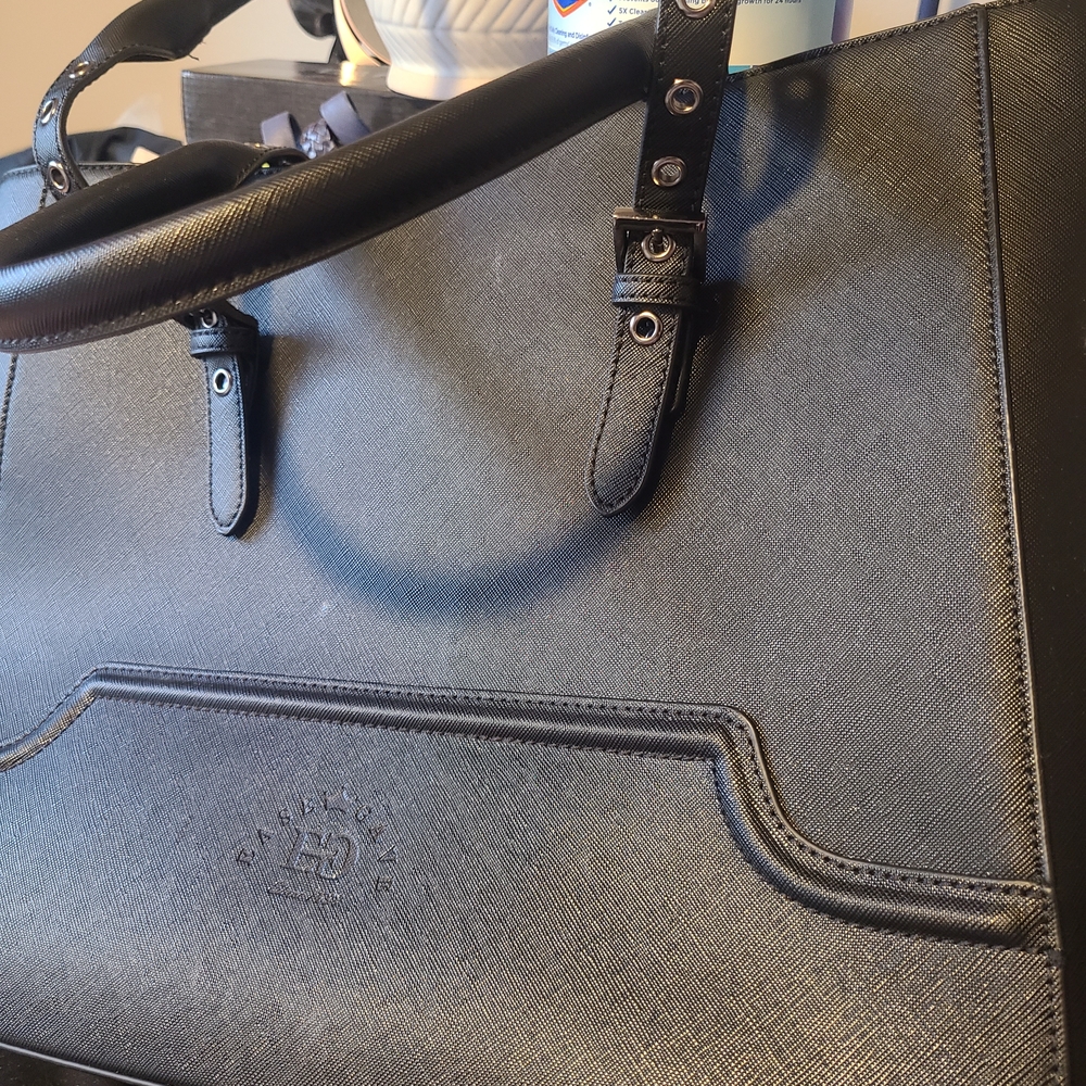 Bally Black Textured Leather Laptop Bag